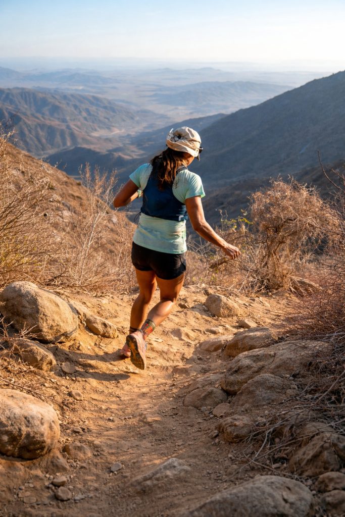 Trail runner training on uneven terrain near Flagstaff